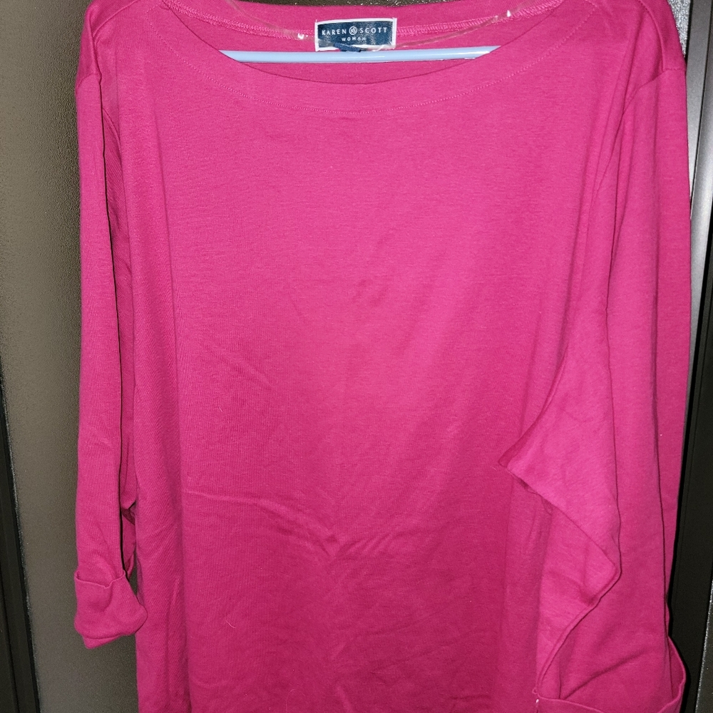 NWT Karen Scott Boatneck Long-sleeve Tee - Fushia 3X